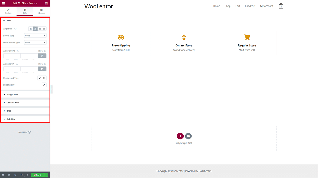 WooLentor Store Features Widget